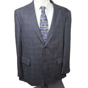 Claudio Morelli Blazer Mens 46 Tall Charcoal Grey Purple Plaid Bamboo Sport Coat